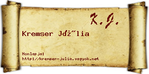 Kremser Júlia névjegykártya